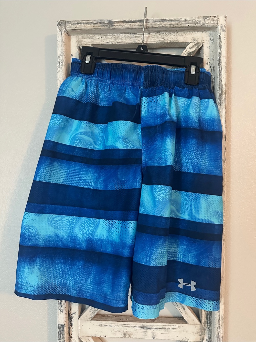 Under Armour Blue Striped Boys' Swim Trunks
